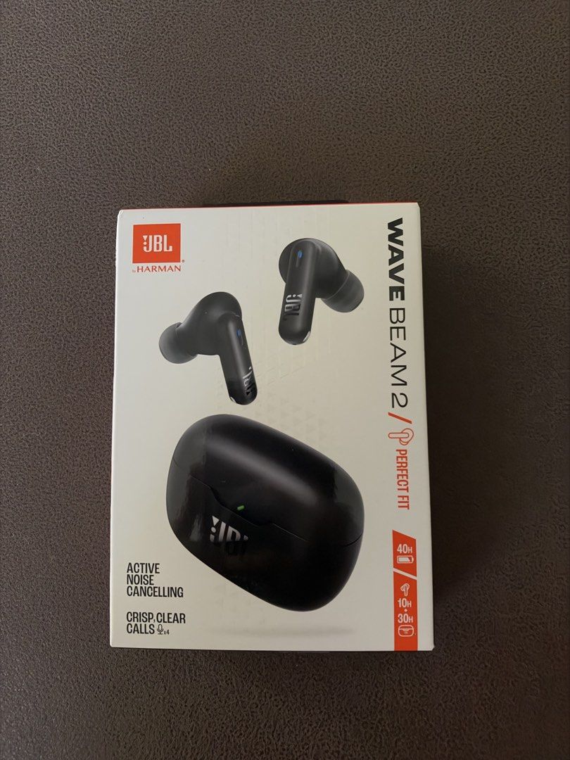 JBL Wave Beam 2 True Wireless Earbuds (Category: Earphones) located in Batangas. Submitted by janemaraa (Listing ID 1468662046, Image 1). Description: - Brand: JBL - Model: Wave Beam 2 - Color: Black - Condition: Brand New / Mint - Active Noise Cancelling (ANC) for immersive listening - 4 built-in mics for crisp and clear calls - Up to 40 hours total battery life (10h in earbuds + 30h in charging case) - Ergonomic, perfect-fit design for all-day 