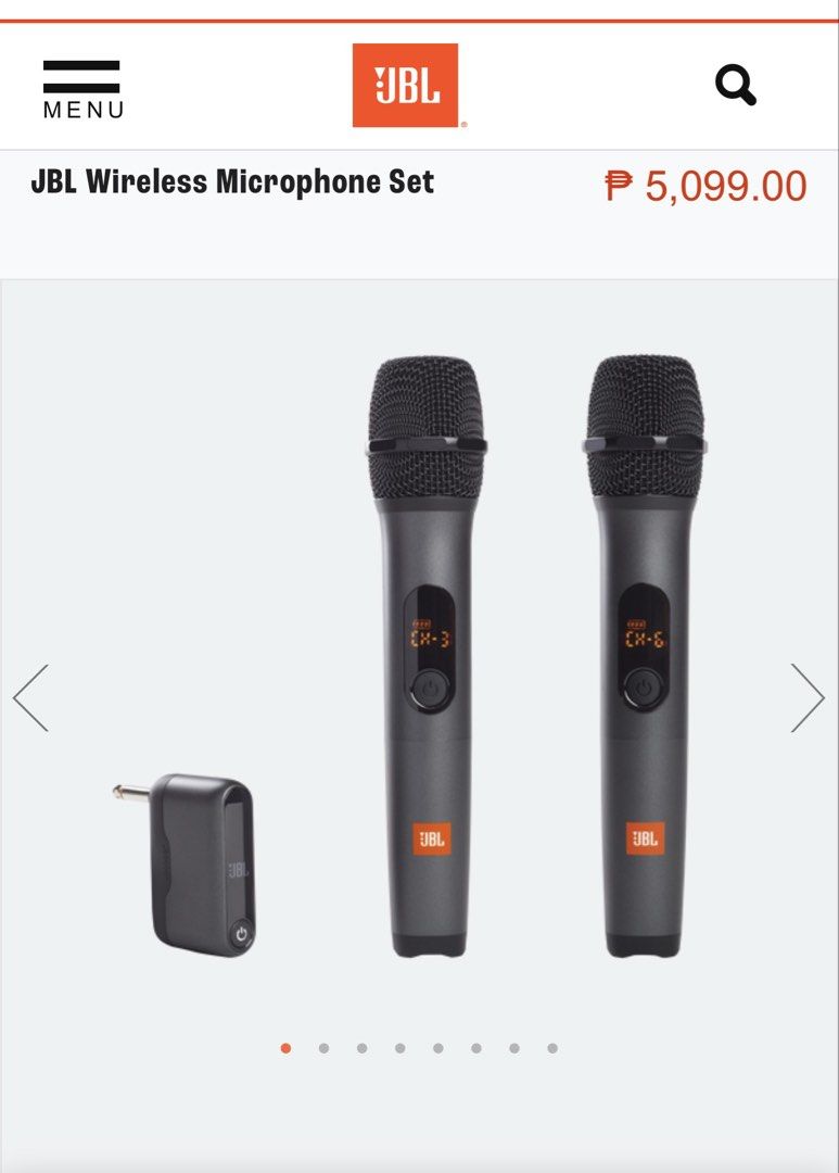 JBL Wireless Microphone Set (Category: Microphones) located in Pasay City. Submitted by el.sole (Listing ID 1468569852, Image 1). Description: 👉ORIGINAL JBL MICROPHONE 👉We can meet and check the item 😊 👉DECLUTTER - 100% working and tested JBL wireless microphone set - Includes 2 handheld microphones and a wireless receiver - Built-in digital display on each mic shows channel and battery level - Stylish design with orange JBL logo on the lower