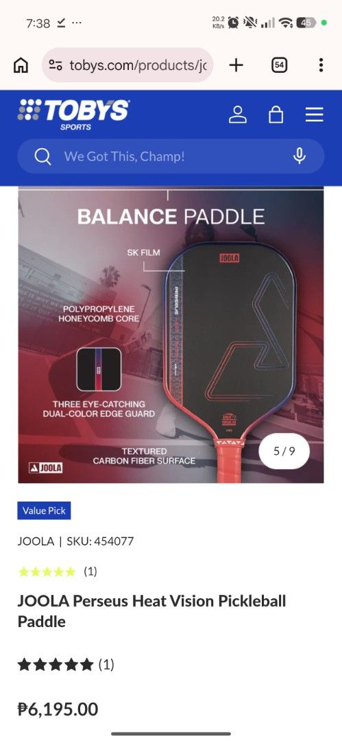 JOOLA Perseus Heat Vision Pickleball Paddle (Category: Racket and Ball Sports) located in Caloocan City. Submitted by yorusushi (Listing ID 1468615325, Image 2). Description: - Brand new JOOLA Perseus Heat Vision Pickleball Paddle - Thickness: 16mm for maximum control and stability - Face: Textured carbon fiber for ultimate spin generation - Core: Polypropylene honeycomb for enhanced touch and durability - Design: Eye-catching red and blue gradie