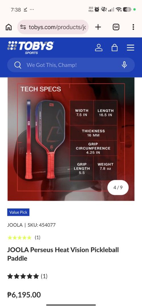 JOOLA Perseus Heat Vision Pickleball Paddle (Category: Racket and Ball Sports) located in Caloocan City. Submitted by yorusushi (Listing ID 1468615325, Image 3). Description: - Brand new JOOLA Perseus Heat Vision Pickleball Paddle - Thickness: 16mm for maximum control and stability - Face: Textured carbon fiber for ultimate spin generation - Core: Polypropylene honeycomb for enhanced touch and durability - Design: Eye-catching red and blue gradie