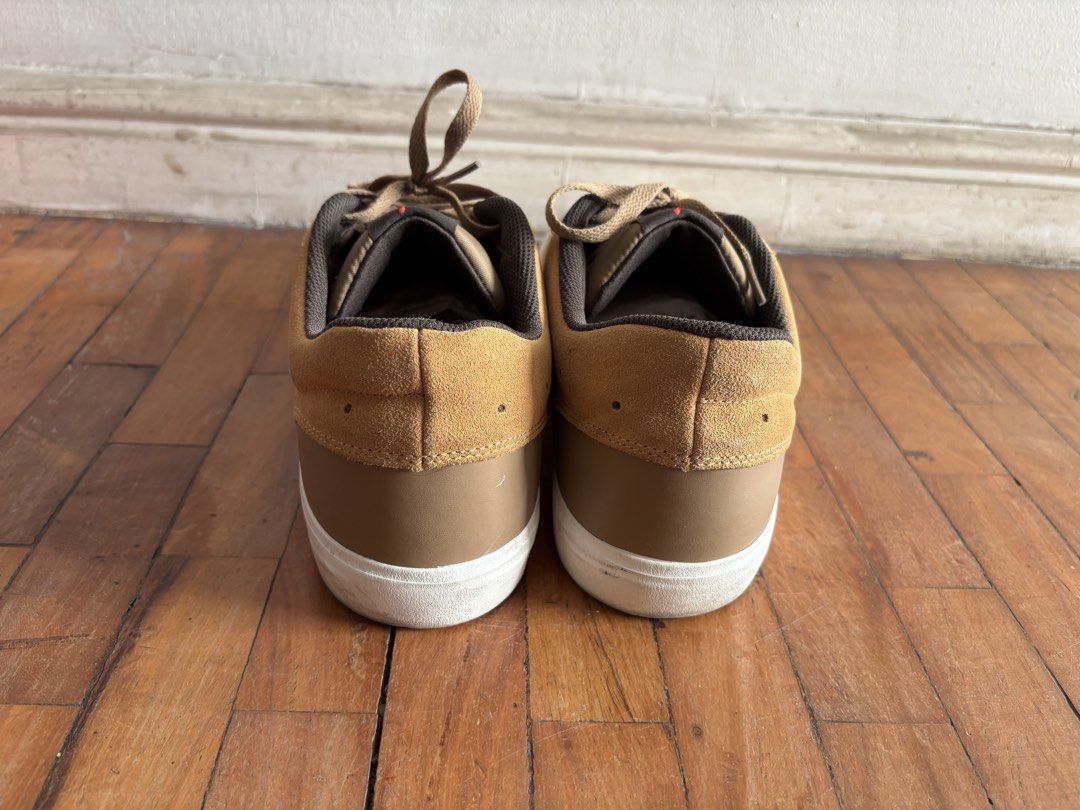 Jordan Series ES "Elemental Gold (Category: Sneakers) located in Manila. Submitted by kendrickda88641 (Listing ID 1468567601, Image 3). Description: - Brown suede upper with matching inner lining and laces - Iconic red Jumpman logo on the tongue and lateral side - Thick white rubber soles (with light scuffing on sides and bottom) - Maintained clean overall shape - Stylish low-top fit, perfect for daily wear.