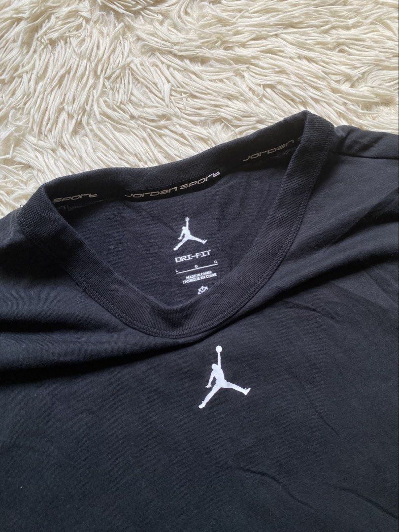 Jordan Sport Dri-Fit Black tee (Category: Activewear) located in Manila. Submitted by switchcity (Listing ID 1468553693, Image 3). Description: - Brand: Jordan - Style: Sport Dri-Fit T-Shirt - Color: Black - Size: L - Condition: Brand new / Excellent - Details: Small Jumpman logo on chest, branded inner collar taping, style code FN5830-010 - Material: Lightweight athletic fabric - Origin: Made in China.