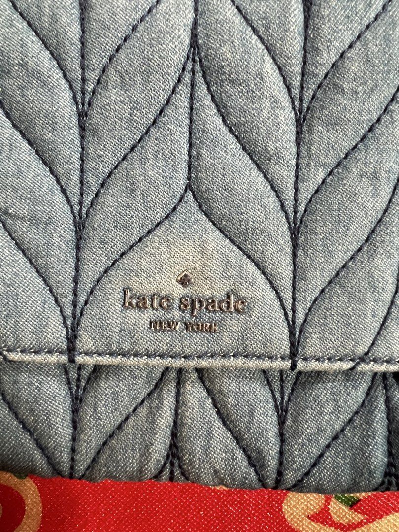 Kate Spade Denim Quilted Shoulder Bag (Category: Luxury Bags & Wallets) located in Alburquerque. Submitted by ukaydecebuofficial (Listing ID 1468517027, Image 3). Description: - Brand: Kate Spade New York - Material: Quilted blue denim with chevron stitch pattern - Hardware: Silver-tone metal logo plate - Closure: Flap closure - Strap: Chain strap interwoven with dark leather - Interior: Black fabric lining with spade and heart motifs, includes b
