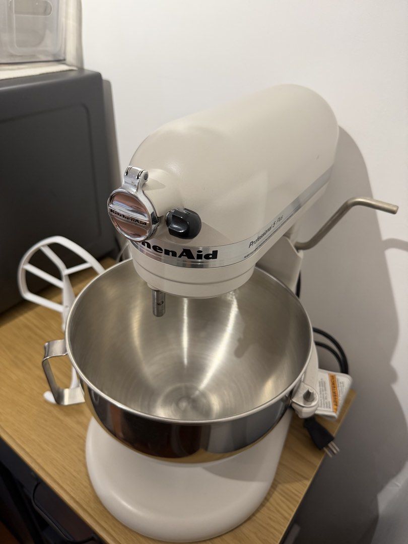 KitchenAid Professional 5 with Meiji Transformer (Category: Hand & Stand Mixers) located in Manila. Submitted by qfayeeeee (Listing ID 1468552805, Image 3). Description: -Bought in the US -Used for only 3 times - Can pass as brand-new - Model: KitchenAid Professional 5 Plus Stand Mixer - Color: Matte Beige - Design: Bowl-lift with a large stainless steel bowl and handle - Included Attachments: Flat beater, dough hook, and wire whip - Condition: C
