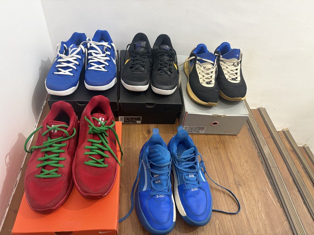Kobe Lebron Sabrina (Category: Sneakers) located in Manila. Submitted by newstar.4d3ba0 (Listing ID 1468639432, Image 2). Description: Basketball Shoes Size 10 Decluttering Kobe 9 : 5k Condition : 9/10 Kobe 8 : 6 k Condition : 9/10 Lebron 20 : 3k Condition : 8/10 Sabrina By You : 2k Condition : 7/10 ( with tear ) Wow All City 12 : 1.5k Condition : 7/10 if take all 15k only .