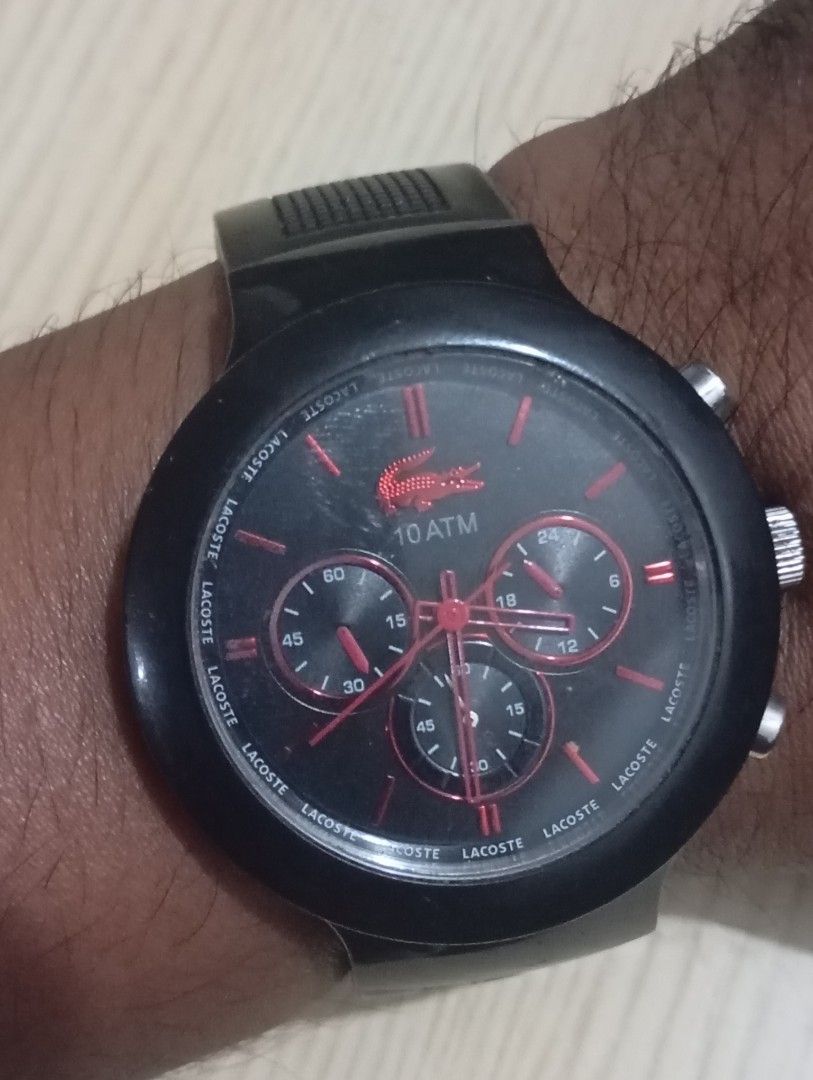 Lacoste chronograph (Category: Men's Watches) located in Las Pinas. Submitted by quick_deals_great_finds2 (Listing ID 1468592763, Image 3). Description: Original good working condition Quartz chronograph with battery 42mm large.