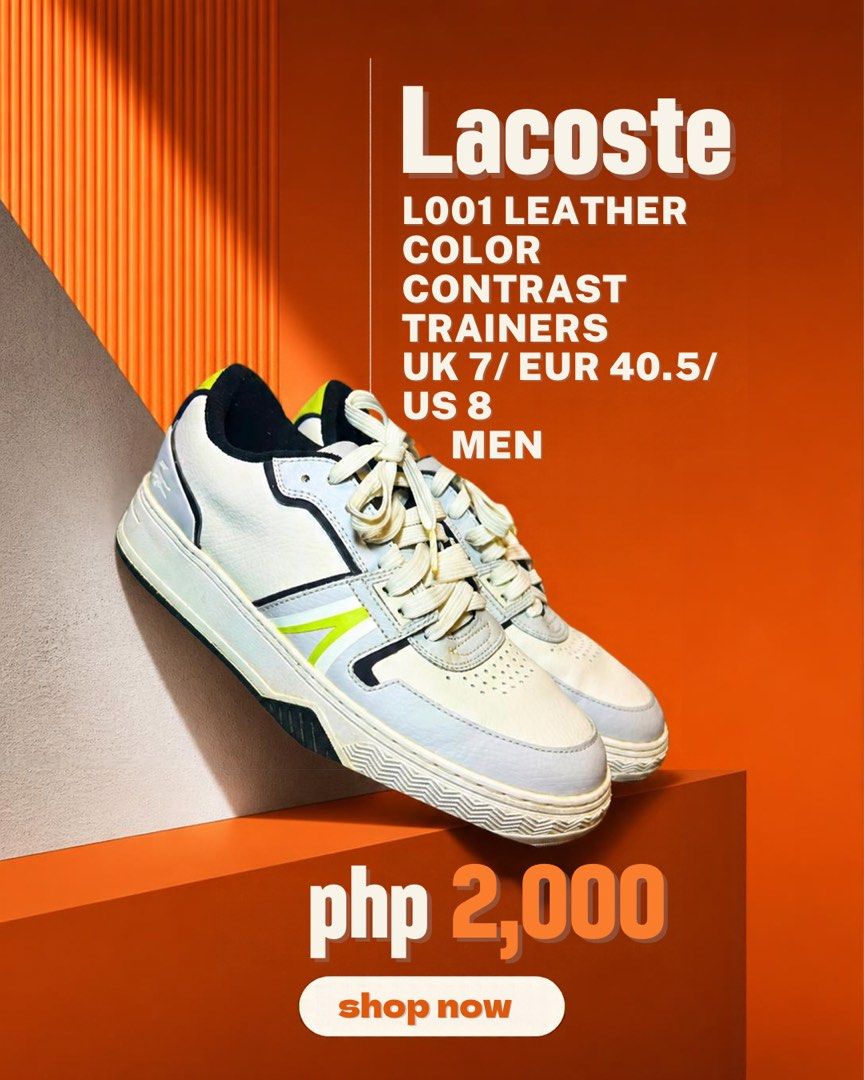 Lacoste L001 Leather Color Contrast Trainers (Category: Casual Shoes) located in Mabalacat. Submitted by madsnicdao (Listing ID 1468583152, Image 1). Description: .