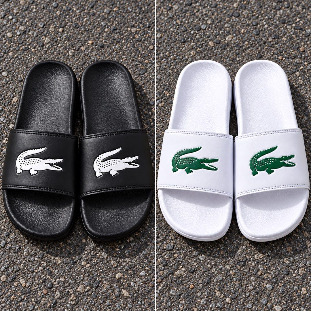 Lacoste Serve Slide Slides Sandals Black White (Category: Slippers & Slides) located in Manila. Submitted by jeremywayn81052 (Listing ID 1468530920, Image 1). Description: - 100% Brand new with tags and original plastic packaging - Available in Classic Black and White colorways - Bold, large embossed Lacoste crocodile logo on the strap - Textured footbed for slip-free grip and all-day comfort - Durable synthetic material construction - Buy single