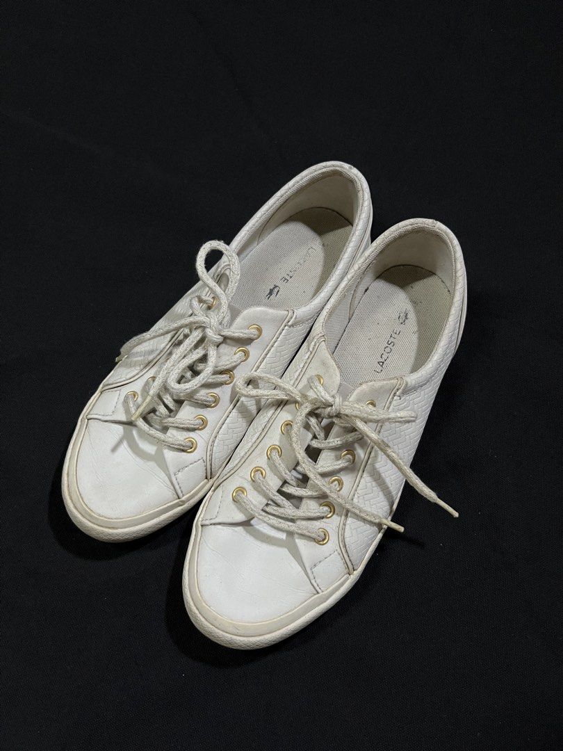 Lacoste trampki lancelle (Category: Sneakers) located in Quezon City. Submitted by headline. (Listing ID 1468672580, Image 1). Description: LACOSTE SHOES LEATHER WHITE 4UK/6US FOR WOMEN NEED CLEAN BUT EXCELLENT CONDITION FOR ONLY:650php +SHIPPING FEE.