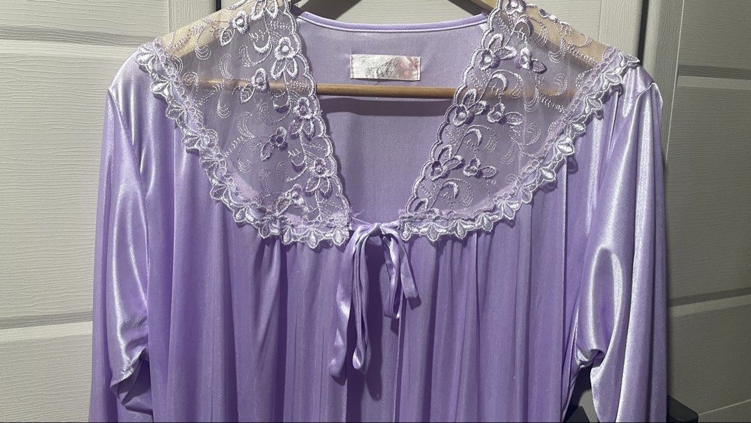 Lavender & Embroidered Lace Long gown/robe (Category: Dresses) located in Roxas City. Submitted by budgetfindsroxasph (Listing ID 1468515713, Image 2). Description: Vintage Style Lavender & Embroidered Lace Long Robe / Peignoir Gown Size: Fit to Large Color: Lavender Good Condition 📩📩📩.