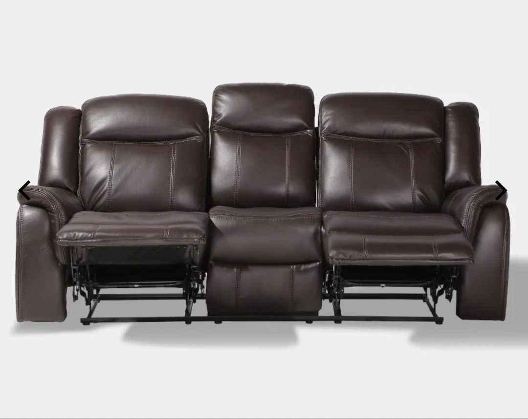 Leather Recliner Sofa 3-Seater (Category: Sofas) located in Makati City. Submitted by 1of1customworks (Listing ID 1468577699, Image 2). Description: - leather 3-seater sofa - Features built-in recliners and comfortable cushions - Sturdy frame in good structural condition - Heavy wear and peeling on upholstery - Perfect project furniture for reupholstering - Self-collection only.
