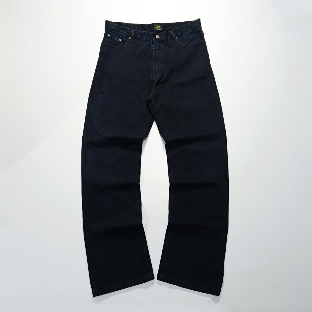 Lee Riders Classic Black Denim (Category: Jeans) located in Taytay. Submitted by hoodgrail.vtg (Listing ID 1468626211, Image 1). Description: • Excellent condition - Lightly used • Main standout detail: Deep black wash with classic Lee Riders construction and wide 9.5-inch leg opening • Size on tag: N/A — best fits 34 • Measurements: 17 x 44 in • Leg opening: 9.5 in • Color rate: 9.5/10 • Issue: None.