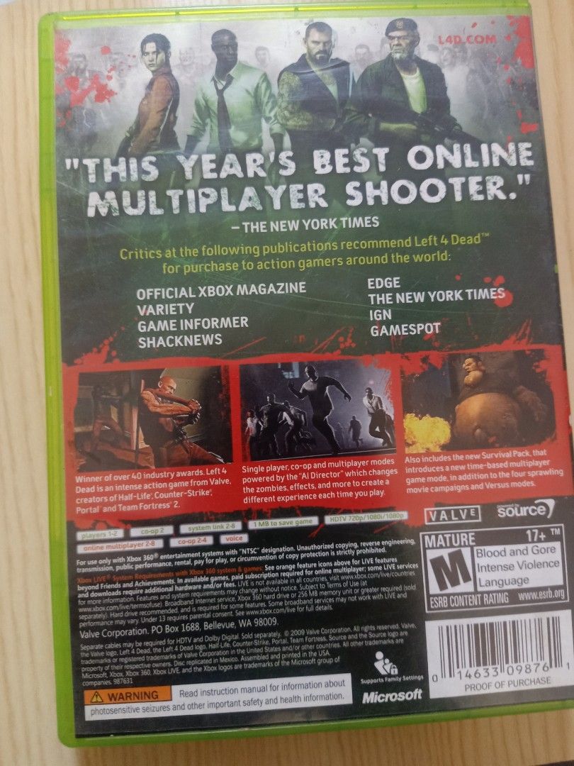 Left 4 dead (Category: Xbox) located in Las Pinas. Submitted by the_recycle_shop (Listing ID 1468548638, Image 2). Description: Original good working condition.