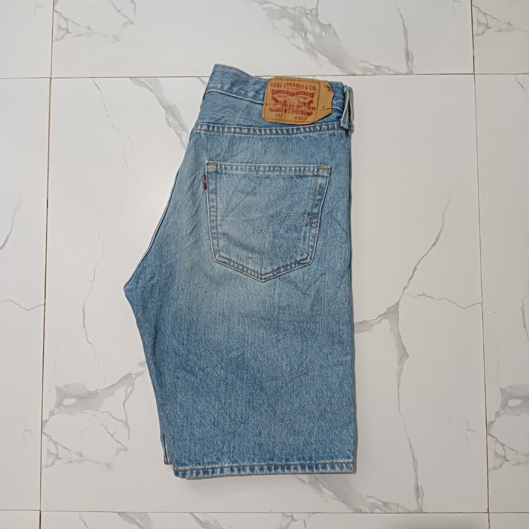 Levis 501 extended patch denim shorts washed blue (Category: Shorts) located in Cebu City. Submitted by bsidethrift (Listing ID 1468656259, Image 1). Description: orig 💯 32 waistline 19 length excellent condition.