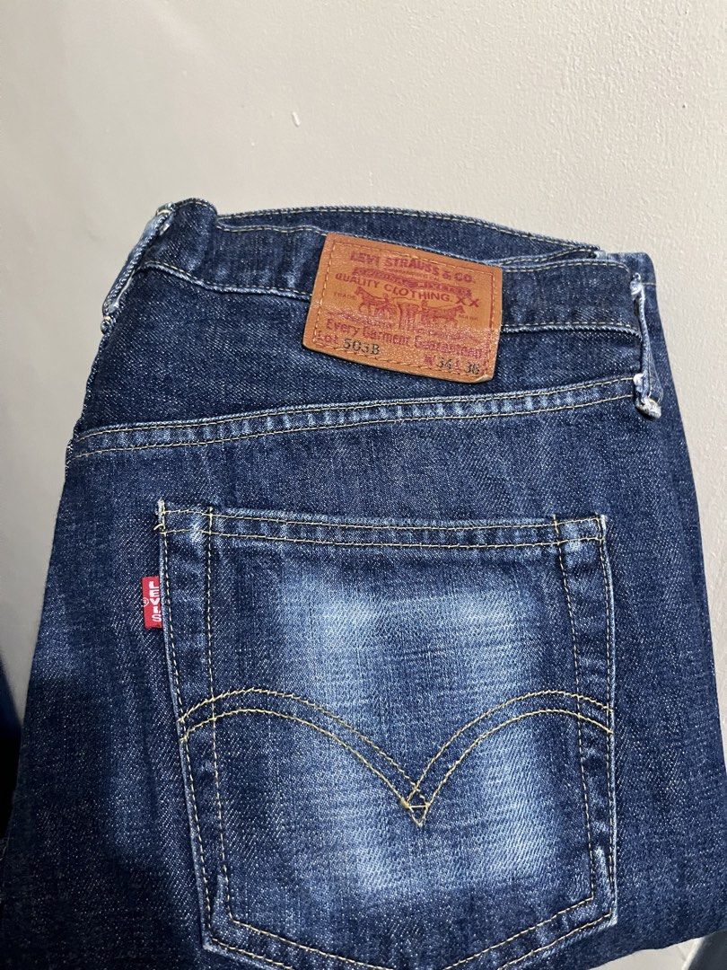 Levi's 503B Jeans Dark Wash Size 34 (Category: Jeans) located in Manila. Submitted by an0_na (Listing ID 1468682397, Image 1). Description: - Brand: Levi's 503B Made in Japan Selvedge - Wash: Dark wash - Size: 34 waist - Fit: Classic straight leg - Details: Red tab on back pocket, genuine leather waistband patch, and selvedge denim interior detailing - Condition: Excellent, well-maintained - Mode of Payment: GCash or bank transfer - Shipping: Via