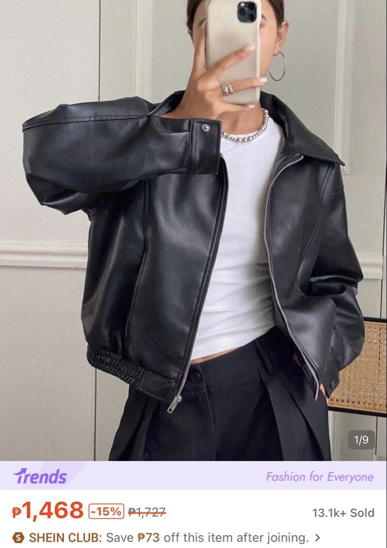 Livesso High Quality Black Leather Jacket (Category: Coats, Jackets and Outerwear) located in Borongan. Submitted by loupreloveddd (Listing ID 1468545729, Image 1). Description: - high quality leather - perfect for winter trip - retails around 1,4k in she!n, but got it for 1,2k - used once only for my taiwan winter trip - size S on tag, can fit up to M or maybe L (depends sa height) frames - oversized fir for XS-S frames - actual when worn sa las