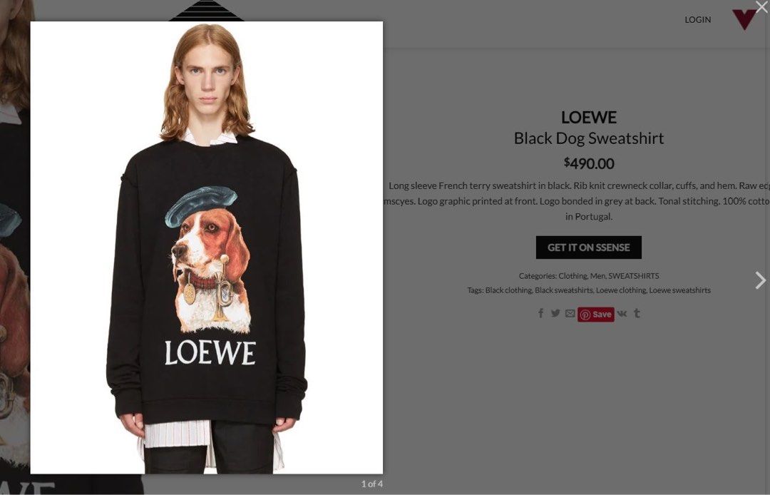 LOEWE LONG SLEEVE (Category: Luxury Apparel) located in Santa Maria. Submitted by rarefindslt (Listing ID 1468680324, Image 2). Description: LOEWE BLACK DOG SWEATSHIRT (SWIPE LEFT FOR MORE DETAILS..) L on tag in solid black condition color rate! with tags for authenticity, long sleeve french terry sweatshirt in black. Rib knit crewneck collar, cuffs, and hem. Raw edge at armscyes, front dog-patch and script print design , cotton sweatshirt, can p
