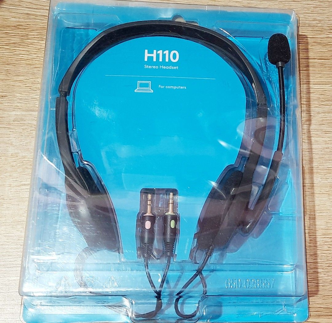 Logitech H110 Stereo Headset for PC (Category: Headphones & Headsets) located in Manila. Submitted by crejzshoppe (Listing ID 1468553621, Image 1). Description: reason for selling. i bought the wrong one - New. Opened & tested only - Clear stereo sound for music, movies, and calls - Adjustable boom microphone reduces background noise - Dual 3.5mm audio and mic jacks for easy plug-and-play - Ideal for online classes, WFH setup, and voice calls.