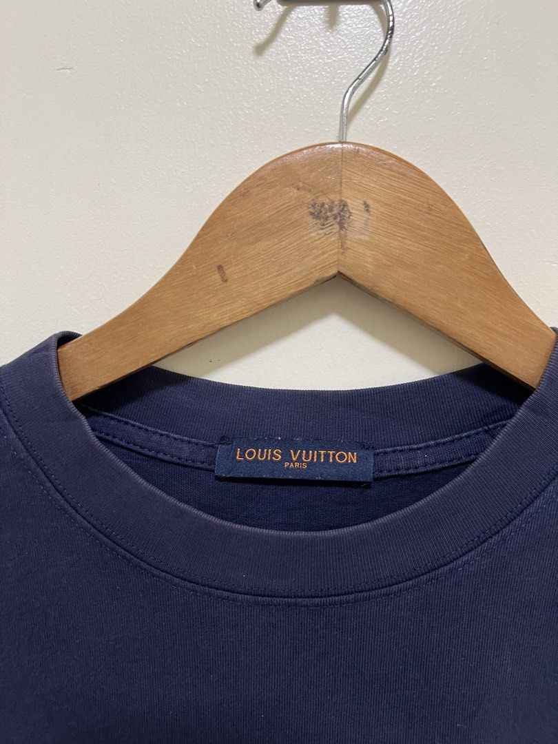 Louis Vuitton Lovers Design Navy Blue Shirt (Category: Luxury Apparel) located in Manila. Submitted by thriftpoint99 (Listing ID 1468645290, Image 2). Description: 20x25 No issue Excellent condition.