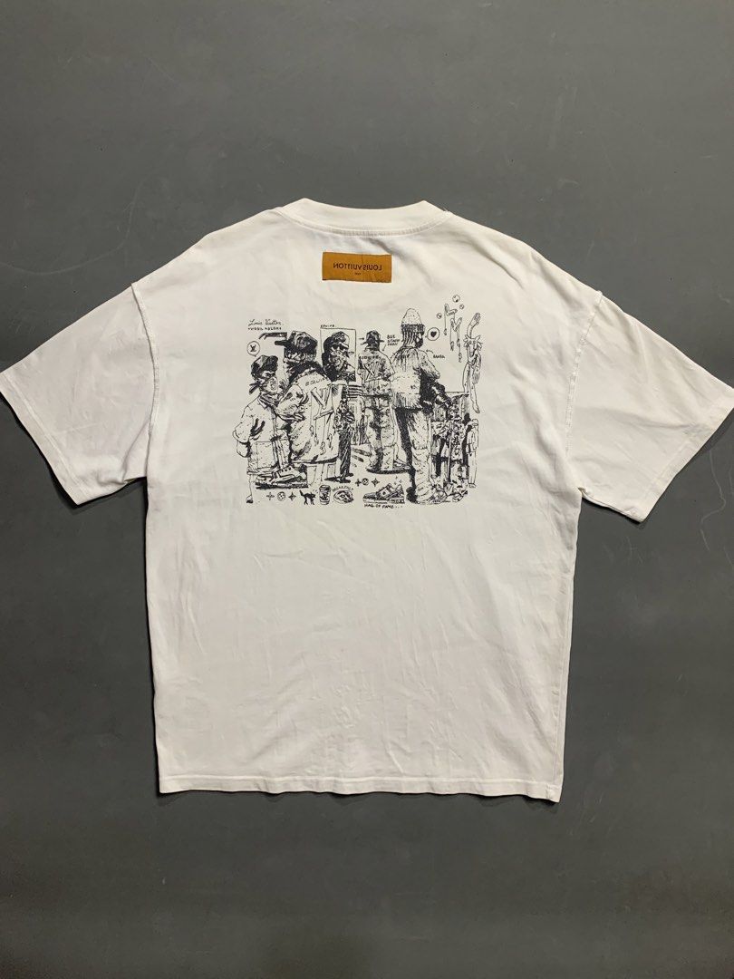 Louis Vuitton Virgil Abloh Graphic Tee White (Category: Tshirts & Polo Shirts ) located in Kalibo. Submitted by gneiss2002 (Listing ID 1468527842, Image 1). Description: - Brand: Louis Vuitton (Virgil Abloh Collection) - Color: White - Fit: Relaxed fit with short sleeves and classic crew neck - Design: Large detailed sketch graphic printed on the back - Details: Signature brown leather label stitched near the neckline - Style: Great statement pie