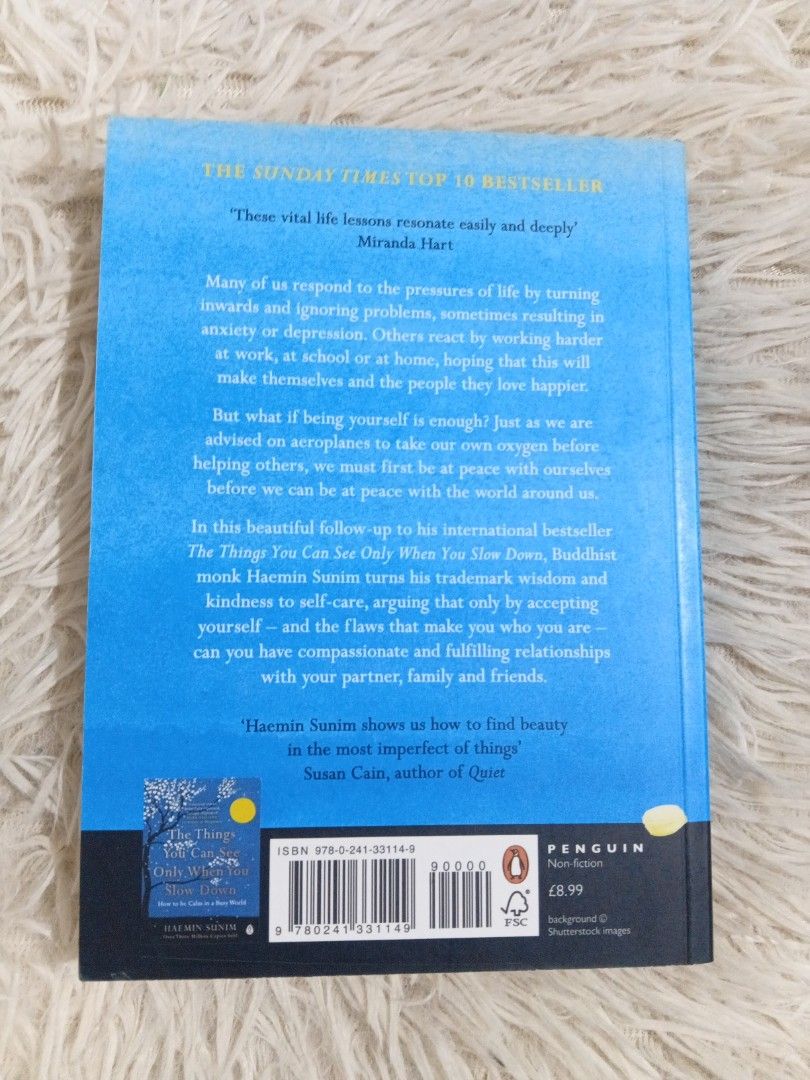Love for Imperfect Things by Haemin Sunim (Category: Storybooks) located in Cavite. Submitted by nathstelein_finds (Listing ID 1468652664, Image 2). Description: - Title & Author: Love for Imperfect Things by Haemin Sunim - Publisher & Format: Penguin, Paperback - ISBN: 978-0-241-33114-9 - Genre: Self-care, mindfulness, and accepting flaws (sequel to The Things You Can See Only When You Slow Down) - Condition: Good pre-loved condition; clean and 