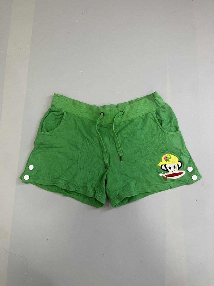 Love Julius Green Monkey Graphic Drawstring Shorts Size L (Category: Shorts) located in Mabalacat. Submitted by aas_thriftfings (Listing ID 1468577289, Image 1). Description: - Brand: Love Julius - Color: Bright green - Size: L (Waist 30, Length 12) - Material: 100% cotton - Features: Elastic drawstring waist with branded metal aglets - Details: Cute embroidered monkey and elephant patch on the lower left leg, two side pockets, and decorative whi