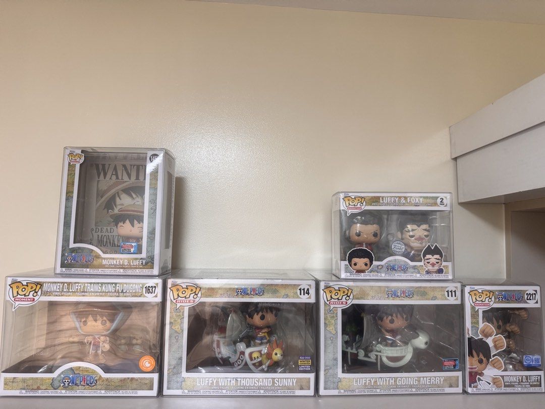Luffy Funko One Piece Lot (Category: Figurines & Statues) located in Los Banos. Submitted by jonnelherbosa13 (Listing ID 1468565679, Image 2). Description: Luffy Funko One Piece Lot - Never out of box and protector from day 1 4” Luffy 3d2y 1877 Luffy uppercut boxlunch 1620 Luffy wholecake 2052 Luffy gear 5 chase gitd 1607 Snakeman luffy 1266 Luffy with flag 2214 Armored luffy 1262 Luffy gear 2 1269 Luffy gear 5 gitd 2177 Luffy meat 1771 Luffy gea