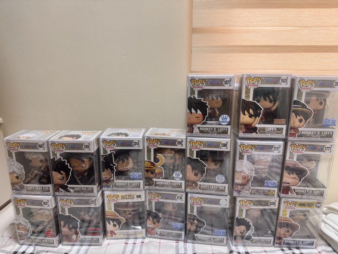 Luffy Funko One Piece Lot (Category: Figurines & Statues) located in Los Banos. Submitted by jonnelherbosa13 (Listing ID 1468565679, Image 1). Description: Luffy Funko One Piece Lot - Never out of box and protector from day 1 4” Luffy 3d2y 1877 Luffy uppercut boxlunch 1620 Luffy wholecake 2052 Luffy gear 5 chase gitd 1607 Snakeman luffy 1266 Luffy with flag 2214 Armored luffy 1262 Luffy gear 2 1269 Luffy gear 5 gitd 2177 Luffy meat 1771 Luffy gea