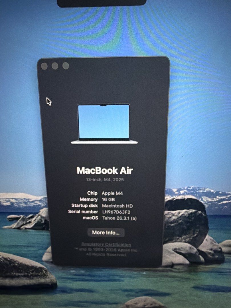M4 Macbook air (Category: Laptops & Notebooks) located in Manila. Submitted by chrismelvi77677 (Listing ID 1468601887, Image 3). Description: MacBook for sale in excellent working condition, well-maintained and ready for its next owner. Battery Health: 241 cycle count (plenty of lifespan remaining) Inclusions: Original Apple charger included Box: Original box available upon request (stored separately, can be arranged) Condition: Fully functional,