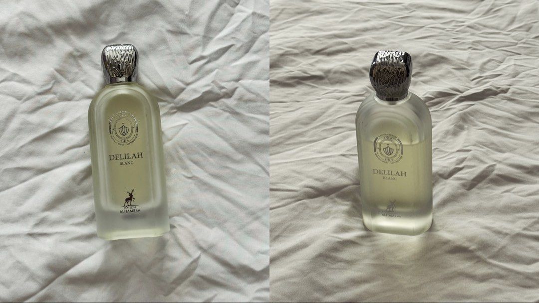 Maison Alhambra Delilah Blanc Eau de Parfum (Category: Fragrance & Deodorants) located in Binan City. Submitted by truetree_717a49 (Listing ID 1468517832, Image 1). Description: Maison Alhambra Delilah Blanc | Preloved Selling Price: ₱1,500 Purchased: August 2026 from Abu Dhabi Approx. Remaining Volume: 90mL Please refer to photos for actual condition and remaining perfume level. DM for inquiries and additional photos..