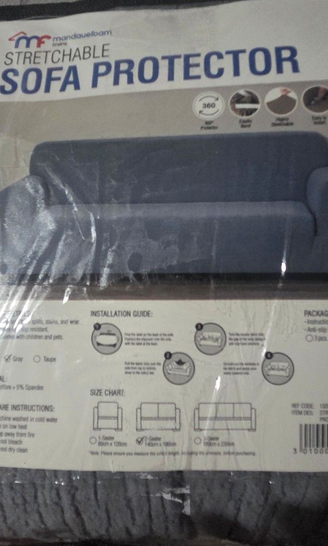 Mandaue Foam Stretchable Sofa Protector Gray (Category: Sofas) located in Pasig City. Submitted by secondhandstore.ph (Listing ID 1468592646, Image 2). Description: - Authentic Mandaue Foam stretchable sofa protector in gray -2 seater: 140cm x 180cm - Made of premium 95% microfibre and 5% spandex for durability and stretch - Shields furniture against spills, stains, and everyday wear and tear - Secure 360-degree coverage featuring a strong elasti