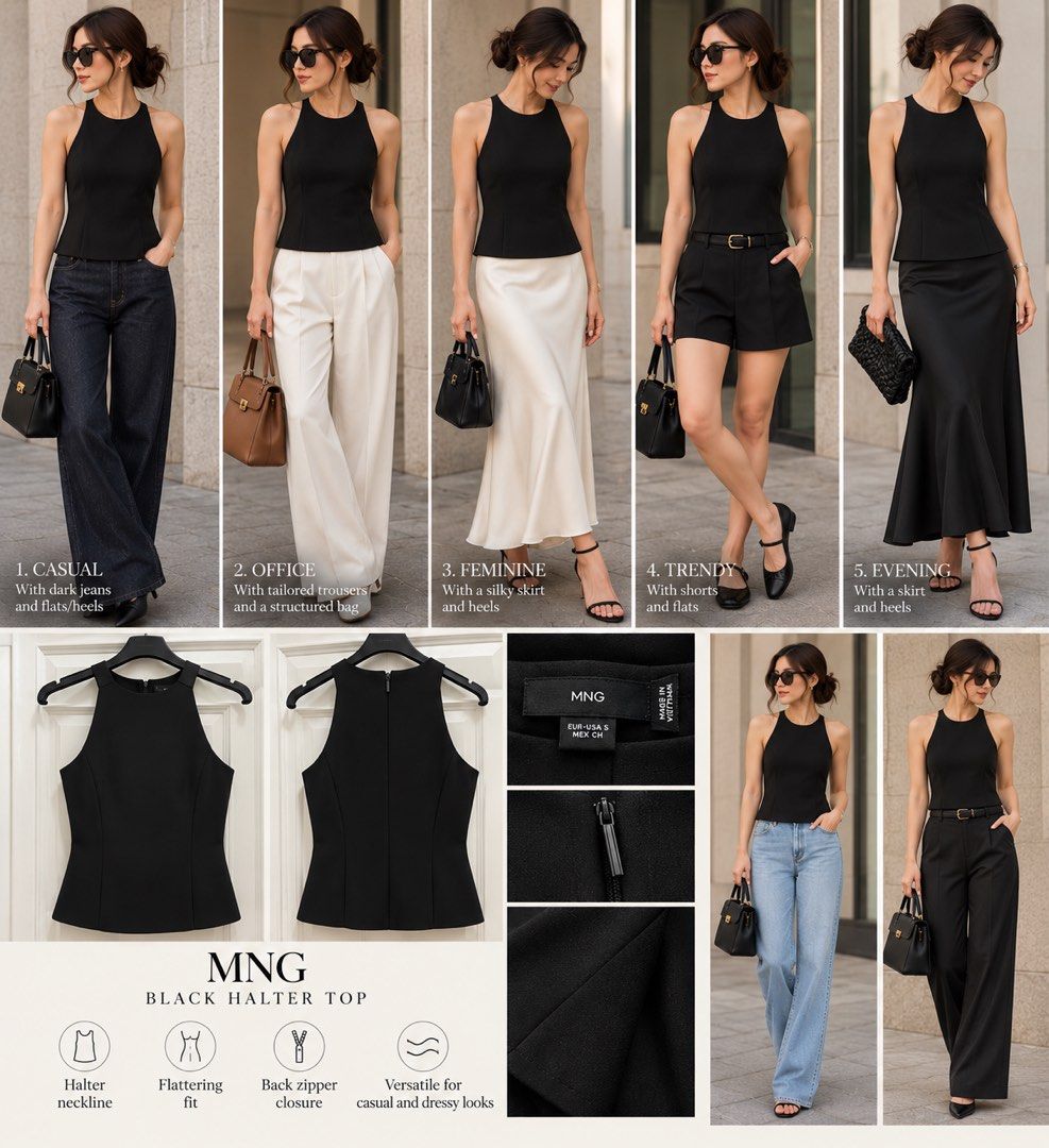 MANGO Black Sleeveless Top | Size S (Category: Sleeveless) located in Paranaque City. Submitted by balofies (Listing ID 1468641642, Image 1). Description: ✨ Details: * Brand: MNG (Mango) * Size: S (EU/USA S) * Color: Black * Style: Sleeveless, scoop-neck top * Closure: Back zipper * Design: Structured fit with contouring seams.