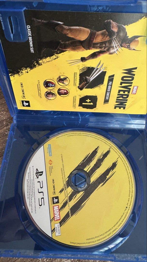 Marvel Wolverine (PS5 Game) (Category: PlayStation) located in Taguig. Submitted by ManduTheCat (Listing ID 1468516001, Image 2). Description: PlayStation 5 (PS5) Physical disc in pristine condition, housed in its original blue case Ready to play / Meetup or shipping options available - Venice, Mckinley Hill, Taguig City - RFS: Finished it.