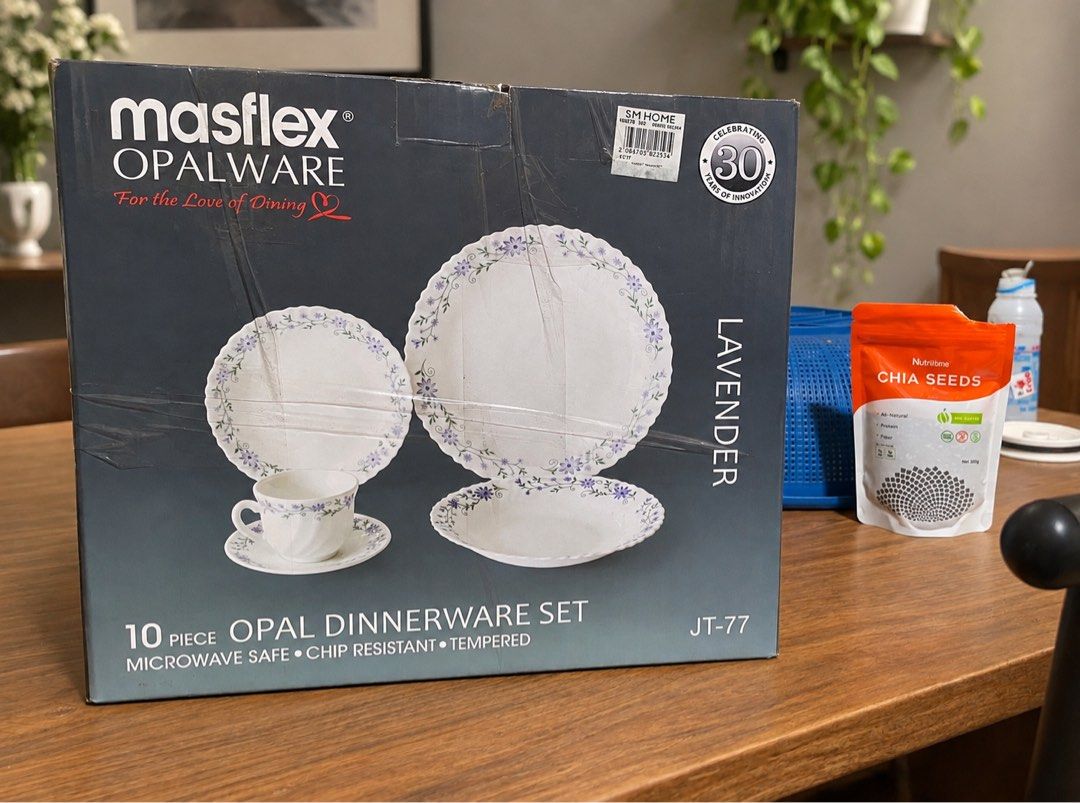 Masflex Opalware Plates (Category: Dinnerware & Cutlery) located in Makati City. Submitted by vastdeer.96b0c9 (Listing ID 1468567713, Image 1). Description: - 10 pieces total in original box packaging - Features a delicate lavender floral vine pattern - Microwave safe and chip resistant RFS: overbought for our condo. Won't be needing it Strictly for meetup in Makati at The Oriental Place.Zero995429 2429 .