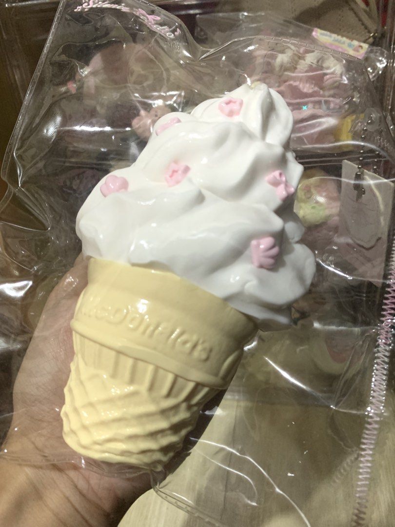 McDonald's Ice Cream Cone Squishy Toy (Category: Plushies & Soft Toys) located in Valenzuela. Submitted by cielittlestuff (Listing ID 1468538769, Image 2). Description: - Authentic Silence Studio McDonald's Ice cream cone Squishy Toy - Design: White soft-serve with pink star sprinkles and yellow embossed waffle cone - Texture: Super slow-rising, perfect for fun stress relief - Packaging: Brand new, sealed in clear plastic bag with a ball chain ta