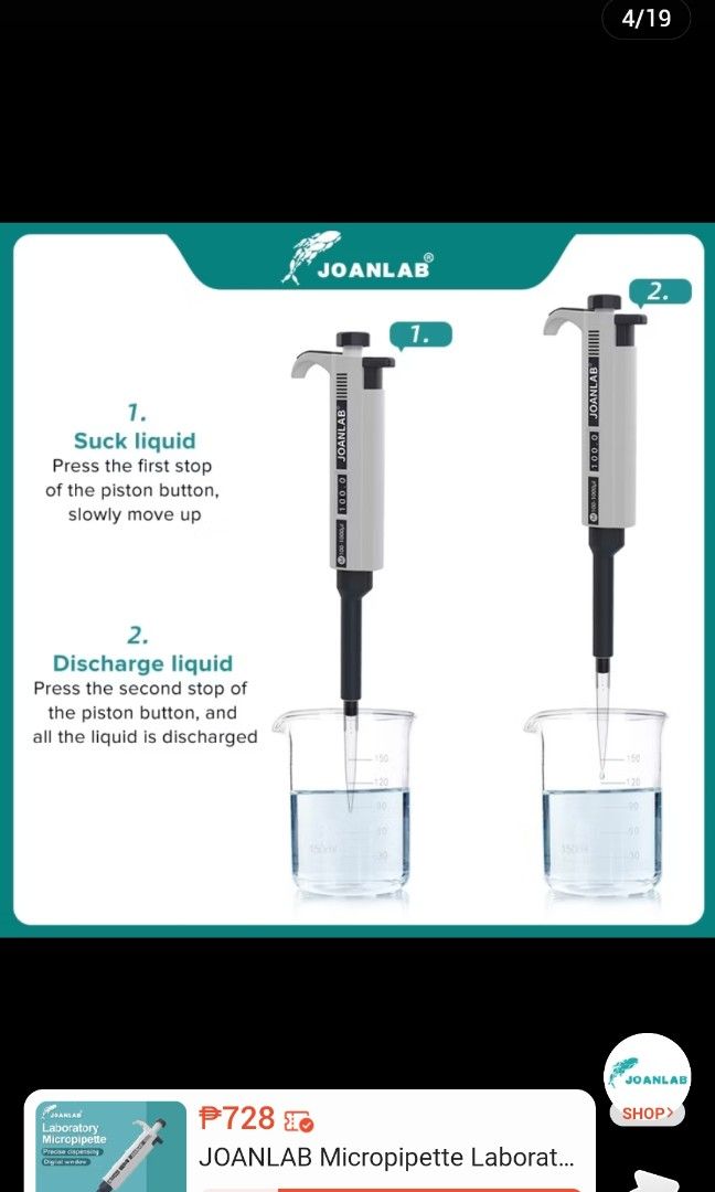 Micropipette (Authentic) JOANLAB (Category: Looking For) located in Manila. Submitted by silentdragon_c354eb (Listing ID 1468606749, Image 2). Description: JOANLAB Micropipette Laboratory Automatic Digital Adjustable Plastic Pipette Chemistry Lab Equipment. •Model:100-1000ul •Free 100 tips.
