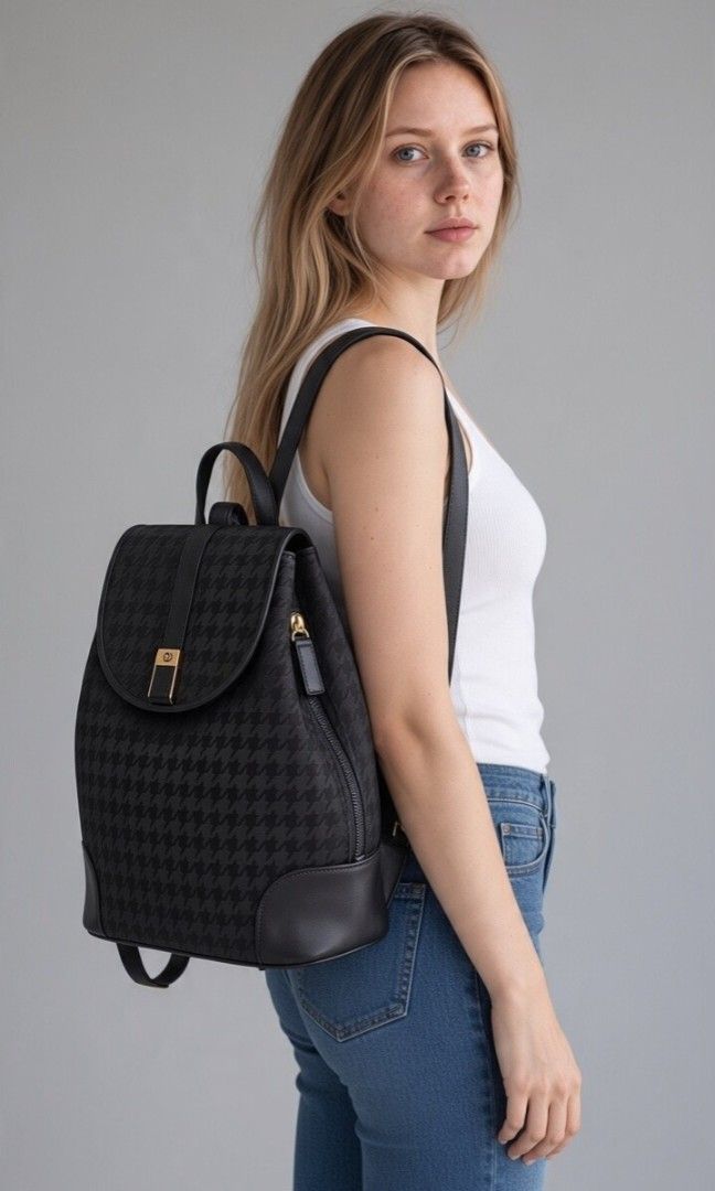 MILA SCHÖN HOUNDSTOOTH NYLON BACKPACK (Category: Backpacks) located in Las Pinas. Submitted by annachiaonair2037 (Listing ID 1468657103, Image 1). Description: MILA SCHÖN HOUDSTOOTH NYLON BACKPACK FROM JAPAN NYLON WITH LEATHER TRIM MAGNETIC LOCK CLOSURE WITH SNAP BUTTON NORMAL SIGN OF USAGE MAYBE PRESEBT H 11" L 10" W 5" Disclaimer: I am not affiliated with, associated with, or authorized by any of the brands featured posted. Any mention of brand