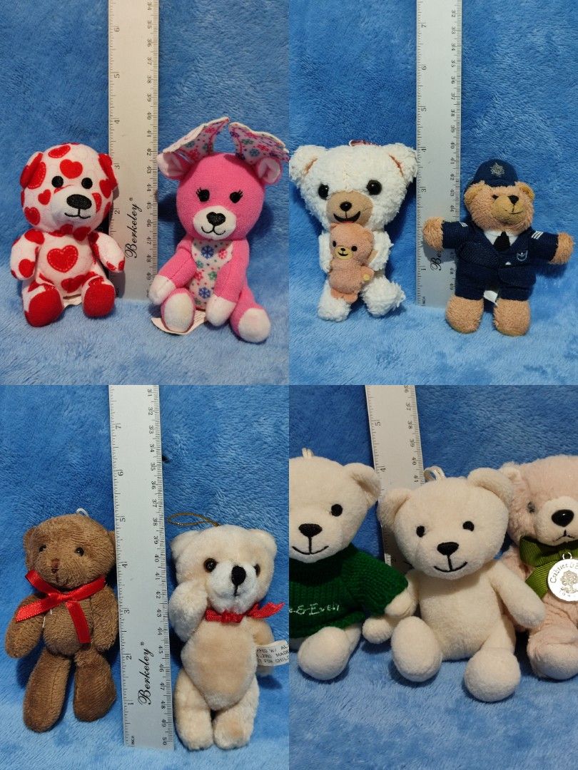 Mini Teddy Bear Plush Toys Keychains (Category: Plushies & Soft Toys) located in Baguio. Submitted by abigailmyra (Listing ID 1468528346, Image 1). Description: - Assorted teddy bears and plush keychains/charms -Build a Bear: Dimples Teddy, Pink Blizzard Reindeer -P20-P60 each - Size:mini around 4 to 5 inches - Collection includes Crabtree & Evelyn bears and a Harrods police uniform bear - Features cute styles with sweaters, ribbons, and hats loc