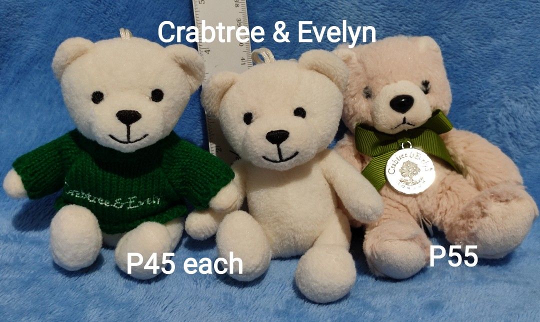 Mini Teddy Bear Plush Toys Keychains (Category: Plushies & Soft Toys) located in Baguio. Submitted by abigailmyra (Listing ID 1468528346, Image 2). Description: - Assorted teddy bears and plush keychains/charms -Build a Bear: Dimples Teddy, Pink Blizzard Reindeer -P20-P60 each - Size:mini around 4 to 5 inches - Collection includes Crabtree & Evelyn bears and a Harrods police uniform bear - Features cute styles with sweaters, ribbons, and hats loc