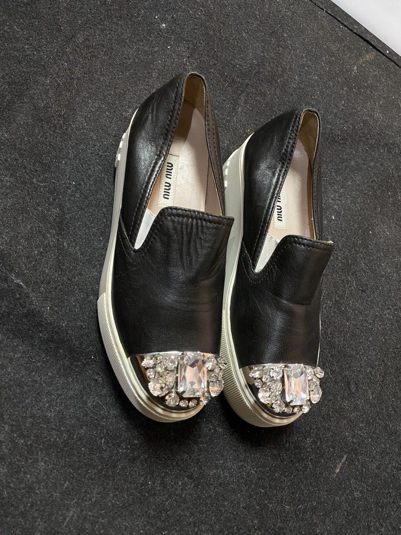 Miu Miu Leather crystal Shoes (Category: Heels) located in Quezon City. Submitted by loloyz123 (Listing ID 1468678958, Image 1). Description: Miu Miu Leather crystal Shoes Condition: Very good Color rate: 10/10 Color: Black Size: 35 Insole: 23.6cm.