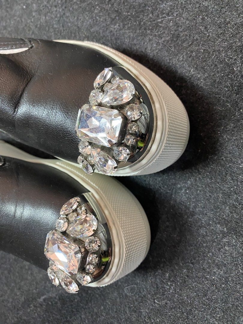 Miu Miu Leather crystal Shoes (Category: Heels) located in Quezon City. Submitted by loloyz123 (Listing ID 1468678958, Image 2). Description: Miu Miu Leather crystal Shoes Condition: Very good Color rate: 10/10 Color: Black Size: 35 Insole: 23.6cm.