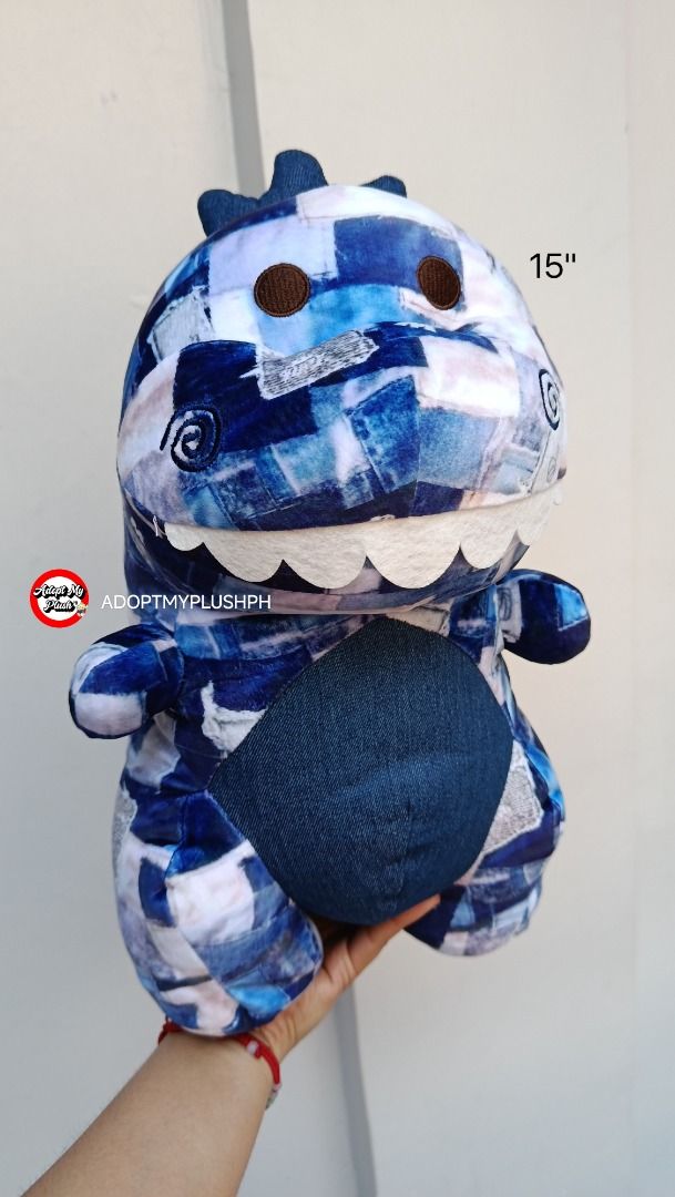 15" Moshi Ron Denim Patchwork Huggable Dino (Category: Plushies & Soft Toys) located in Taguig. Submitted by adopt.my.plush.ph (Listing ID 1468543501, Image 2). Description: 260.00 HKG Moshi Ron Denim Patchwork Huggable Dinosaur Soft Mallow Plush.