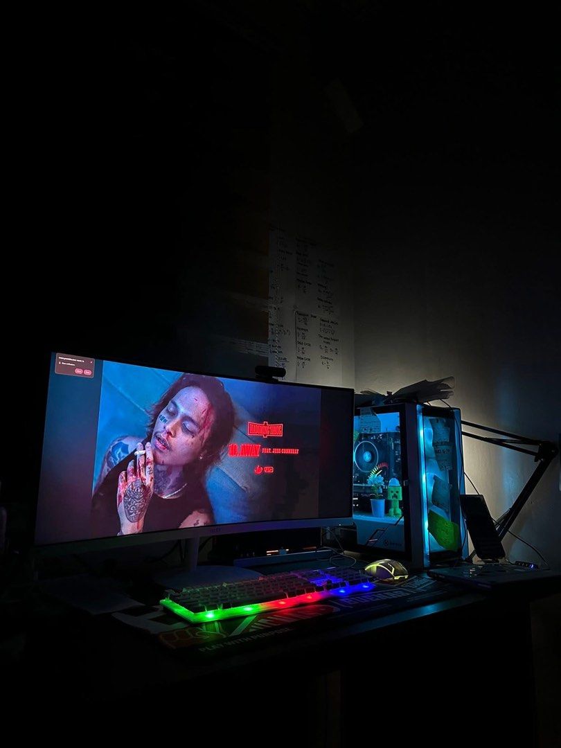 MSI Curved Monitor Keytech PC Gaming Setup (Category: Desktops) located in Caloocan City. Submitted by christykarla69 (Listing ID 1468705656, Image 2). Description: - Complete gaming and productivity setup ready to use - MSI curved monitor for an immersive visual experience - Aesthetic white Keytech case equipped with cool blue fans - RGB glowing keyboard and matching white mouse included - Comfortable headphones included for gaming audio - Fully