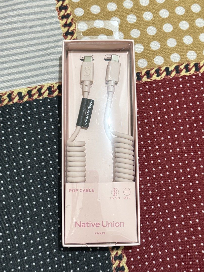 Native Union Pop Cable USB-C 1.2M 60W (Category: Other Mobile & Gadget Accessories) located in Manila. Submitted by drickkkk (Listing ID 1468548024, Image 2). Description: Brand: Native Union Pop Cable - Type: USB-C to USB-C - Length: 1.2M / 4FT - Power Output: Up to 60W fast charging - Design: Stylish coiled cord that prevents tangling - Condition: Brand new in original packaging - Color: Soft pink / Candy MOP: Gcash/Maribank/Gotyme.