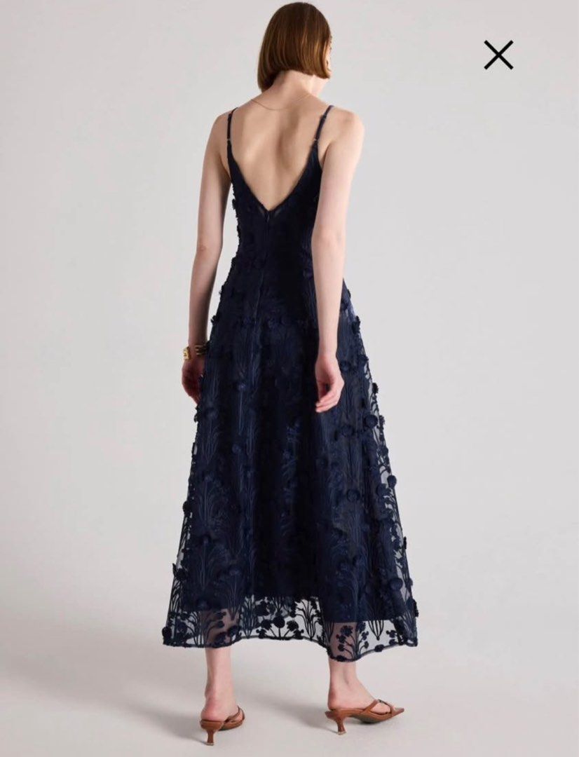 Navy Blue Floral Maxi Dress (Category: Dresses) located in Manila. Submitted by gwengaite (Listing ID 1468532863, Image 2). Description: Used once for my graduation 🤍 Size S Refer to 4th photo for the size.