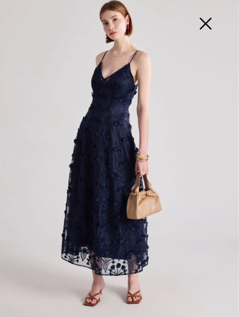 Navy Blue Floral Maxi Dress (Category: Dresses) located in Manila. Submitted by gwengaite (Listing ID 1468532863, Image 1). Description: Used once for my graduation 🤍 Size S Refer to 4th photo for the size.