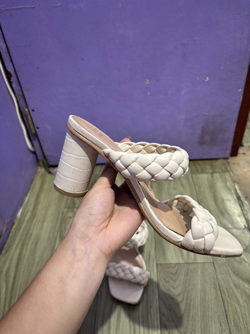 New Day White Braided Block Heels 🤍 (Category: Heels) located in Manila. Submitted by nutonewhalo (Listing ID 1468670868, Image 3). Description: Selling my pre-loved New Day white braided sandals! A timeless, minimalist style that pairs beautifully with dresses, trousers, and casual or semi-formal outfits. Details: Brand: New Day Color: White / off-white Style: Braided double-strap sandals Toe shape: Square toe Heel: Block heel Size: 6½ (as mark
