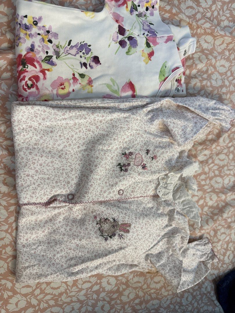 Next Baby Floral Romper Set 2 Pack (Category: Babies & Kids Fashion) located in Santa Maria. Submitted by everydayshop8 (Listing ID 1468521984, Image 1). Description: - Brand: Next - Quantity: Set of 2 baby rompers - Material: Soft, comfortable cotton for everyday wear - Romper 1: Vibrant watercolour floral print with convenient snap buttons at the shoulder and crotch - Romper 2: Dainty pink floral micro-print featuring cute embroidered bunny and