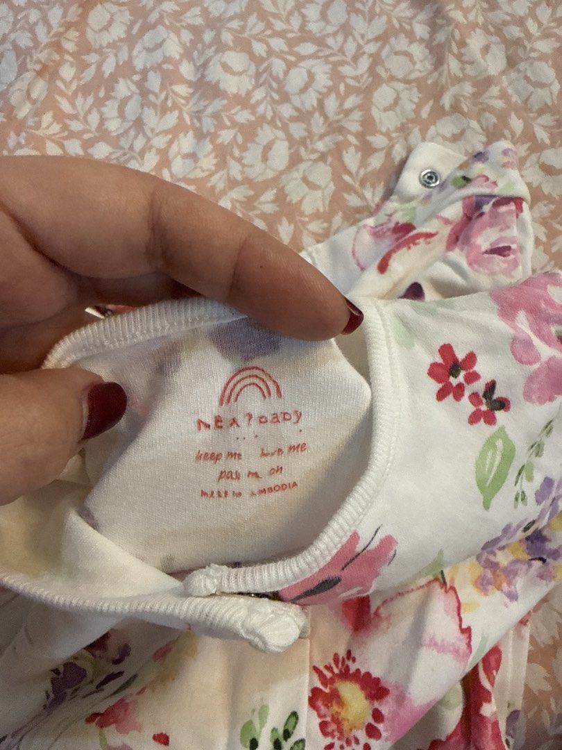 Next Baby Floral Romper Set 2 Pack (Category: Babies & Kids Fashion) located in Santa Maria. Submitted by everydayshop8 (Listing ID 1468521984, Image 3). Description: - Brand: Next - Quantity: Set of 2 baby rompers - Material: Soft, comfortable cotton for everyday wear - Romper 1: Vibrant watercolour floral print with convenient snap buttons at the shoulder and crotch - Romper 2: Dainty pink floral micro-print featuring cute embroidered bunny and