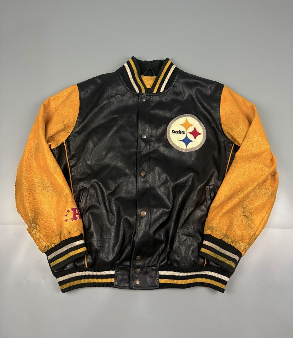 NFL GPACKERS (Category: Coats, Jackets and Outerwear) located in Manila. Submitted by _remyboyz (Listing ID 1468526709, Image 1). Description: NFL STEELERS FAUX LEATHER VARSITY JACKET SIZE XL 27x30 DIMES USED CONDITION.
